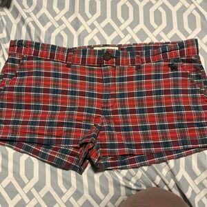 ABERCROMBIE Fitch Y2K Red Blue Green Plaid Micro Mini Shorts Perfect Stretch SIX
